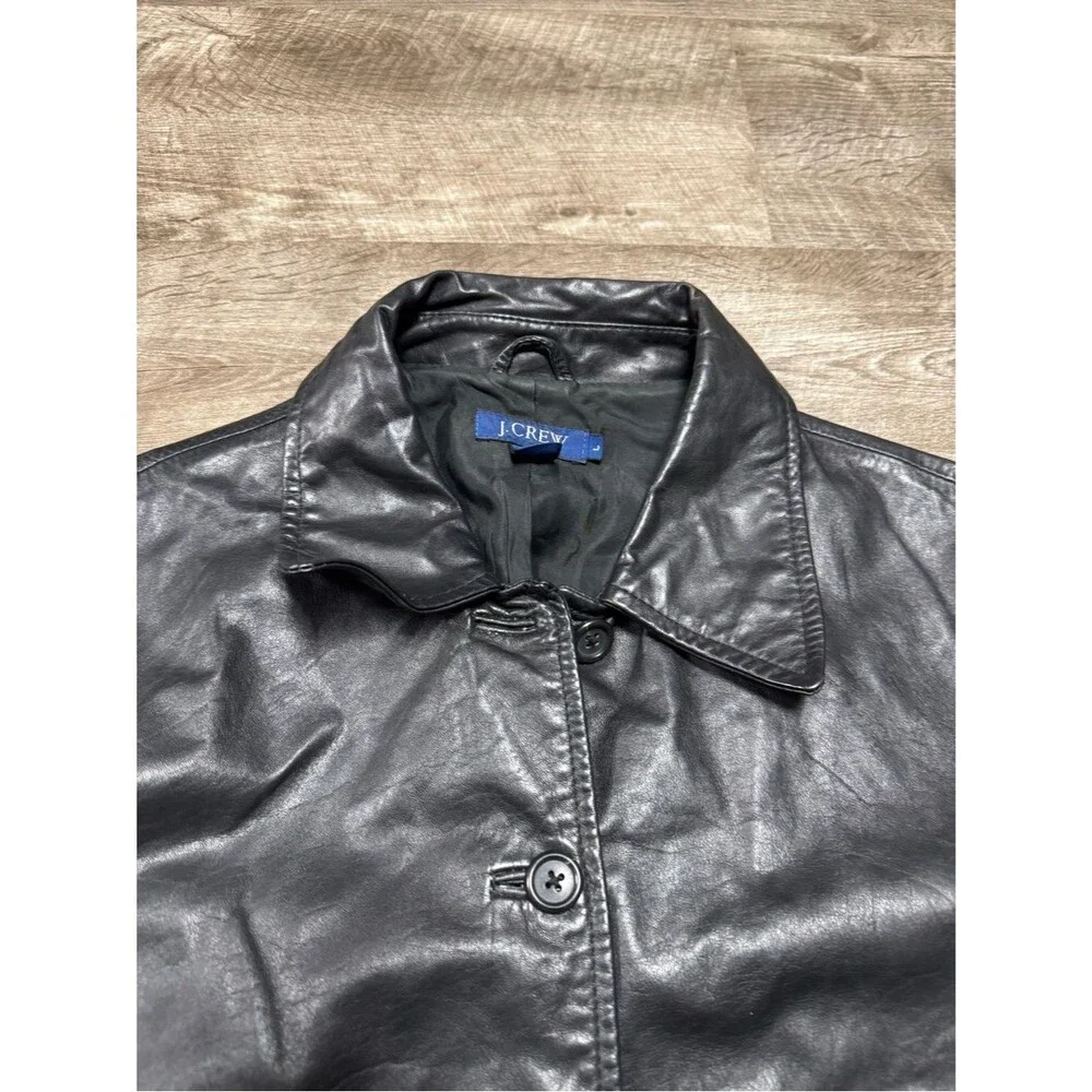 JCREW 100% Leather Black Button Front Jacket Size Large